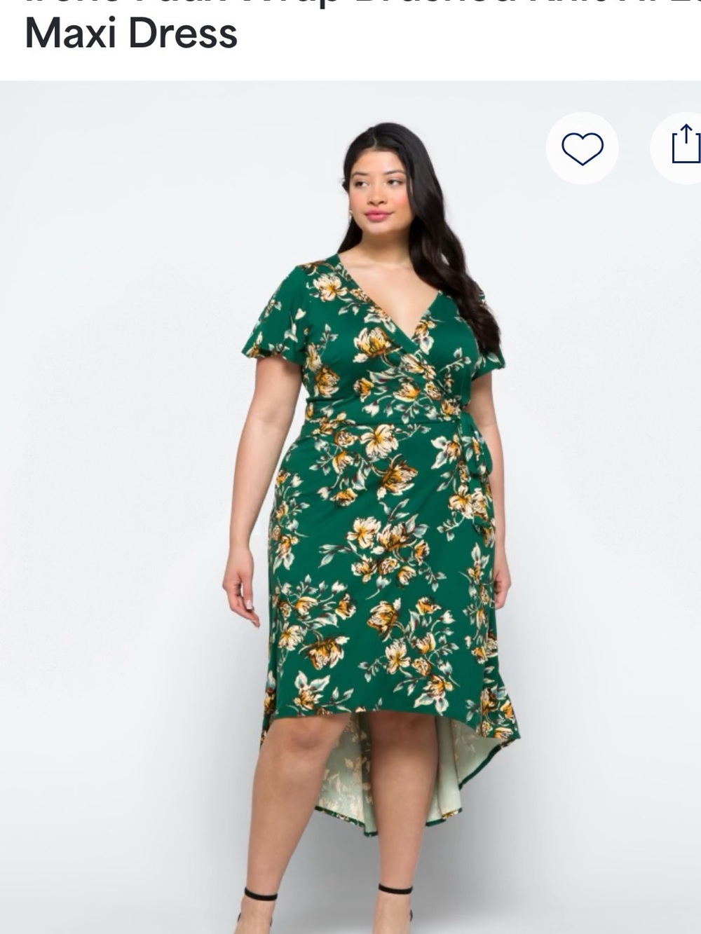 Floral Wrap High-Low Dress in Teal Green